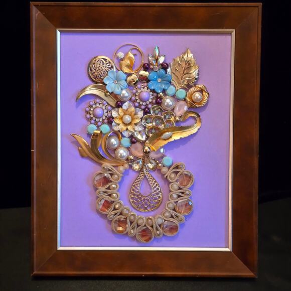 Hand Crafted Framed Jewelry Art 10.25"W x 12.25"H - Picture 1 of 6
